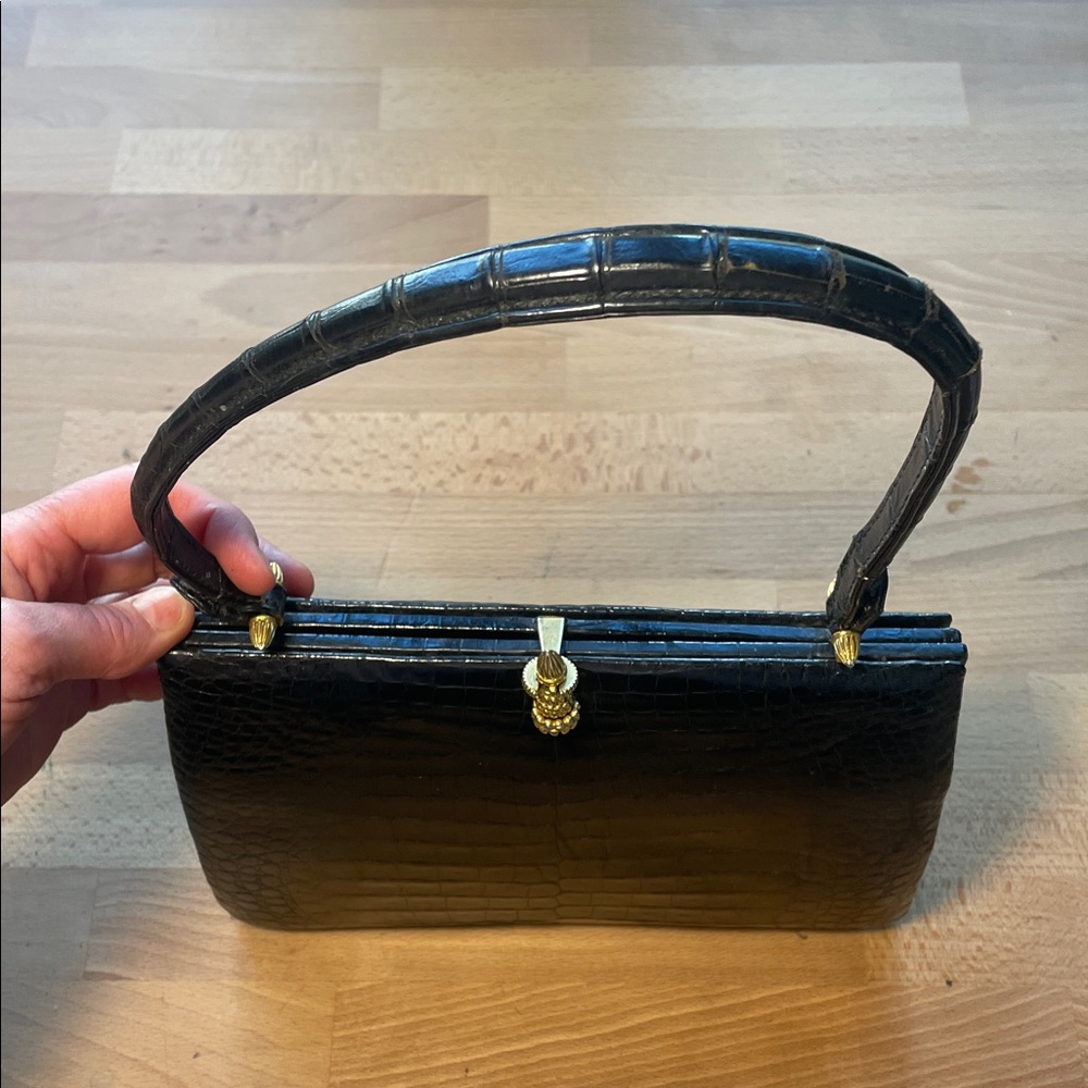 Vintage PISK Buenos Aires Crocodile Handbag | Black Exotic Skin | Top Handle - Picture 5 of 5